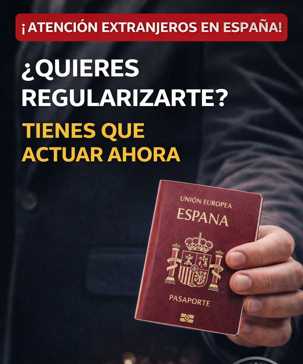 ¿QUIERES REGULARIZARTE? TIENES QUE ACTUAR AHORA” y nota “Si entraste a España antes del 31 de diciembre de 2025”.
